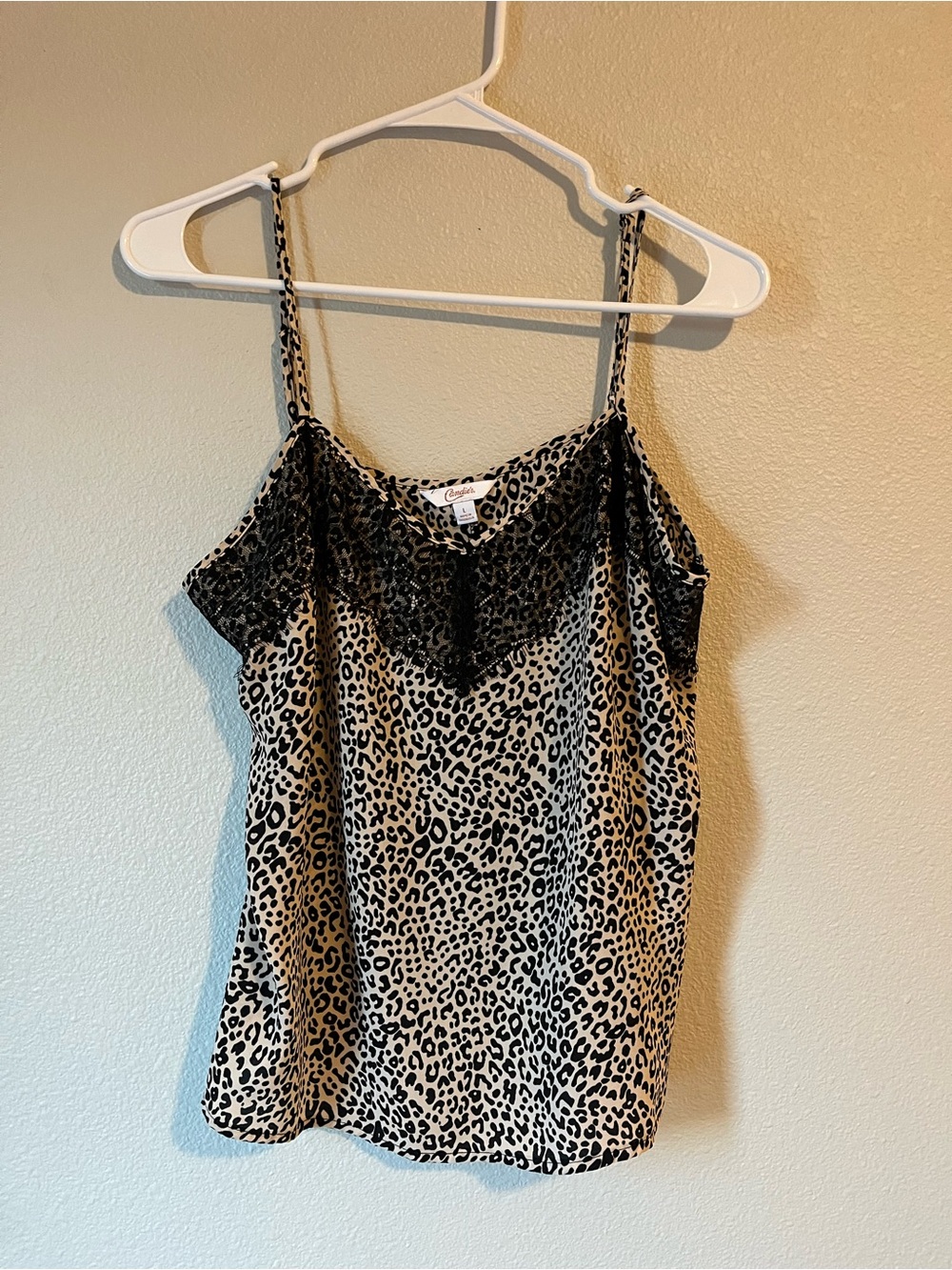 Candie's Leopard Print Lace-Trim Cami - Black & Cream